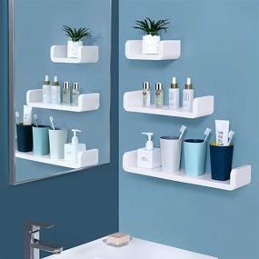 img 4 attached to 📸 Laigoo Adhesive Floating Shelves Non-Drilling, Set of 3, Picture Ledge Shelf Organizer for Home Decor, Wall Storage, Kitchen and Bathroom Displays (Small, Medium, Large)