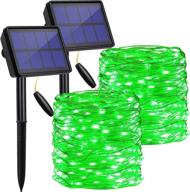 🔆 waterproof solar string lights outdoor - 2 pack, 72ft each with 200 leds, fairy lights powered by solar energy, copper wire decoration lights with 8 modes for patio, yard, trees, christmas, wedding, party decor (green) logo