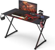 🎮 black 47'' gaming desk with x-shaped computer design, includes free mouse pad, cup holder, headphone hook & controller stand - ideal gamer workstation for home office logo