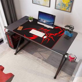 img 3 attached to 🎮 Black 47'' Gaming Desk with X-Shaped Computer Design, Includes Free Mouse Pad, Cup Holder, Headphone Hook & Controller Stand - Ideal Gamer Workstation for Home Office