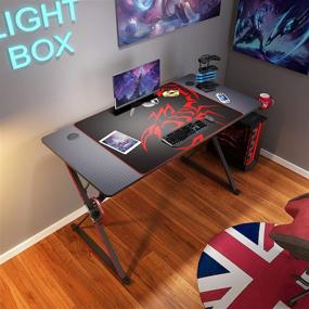 img 2 attached to 🎮 Black 47'' Gaming Desk with X-Shaped Computer Design, Includes Free Mouse Pad, Cup Holder, Headphone Hook & Controller Stand - Ideal Gamer Workstation for Home Office