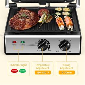 img 3 attached to 🥪 Aigostar Panini Press with Detachable Plates, Electric Indoor Grill Smokeless, Non-Stick Coated Plates, 180-Degree Opening, Stainless Steel Sandwich Maker with Temperature Control &amp; Timer, 1500W