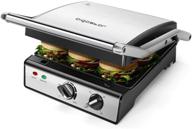 🥪 aigostar panini press with detachable plates, electric indoor grill smokeless, non-stick coated plates, 180-degree opening, stainless steel sandwich maker with temperature control &amp; timer, 1500w логотип