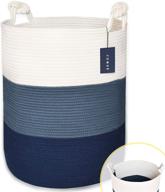 🧺 comse extra large blanket basket: high storage for laundry, toys & clothes - white/cadet blue/navy blue logo