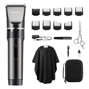 img 4 attached to WONER Hair Clippers for Men: 17-Piece Home Hair Cutting Kits 3.0 - Quiet Rechargeable Cordless Trimmers, Professional Scissors, and Barber Cape