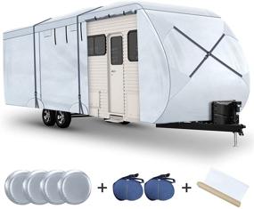 img 4 attached to Antook Reinforced 600D RV Camper Cover: Ultimate Protection for 33-36' Travel Trailers – Waterproof, Windproof, and Breathable with Tire Cover and Storage Bag