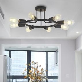 img 2 attached to 💡 BONLICHT 8-Light Semi Flush Mount Sputnik Ceiling Light in Black Metal - Modern Industrial Vintage Chandelier Lighting Fixtures for Kitchen Island, Dining Room, Foyer, Bedroom