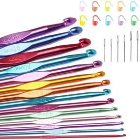 img 4 attached to 🧶 Tomorotec Art Aluminum Crochet Hooks Set with Metallic Plating, 14 Sizes Knitting Needles for Yarn Craft with Stitch Markers and Big Eye Needles