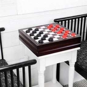 img 3 attached to 🖤 Premium Wooden Checkers Set: Attatoy Black & Red Carved Stackable Checkers (24 Pcs) with Cloth Storage Bag