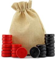 🖤 premium wooden checkers set: attatoy black & red carved stackable checkers (24 pcs) with cloth storage bag logo