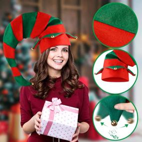 img 2 attached to 🎅 Extra Long Green and Red Striped Christmas Elf Hat - Thick Hat for Dressing Up Kids and Adults