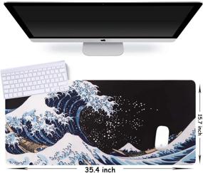 img 3 attached to 🎮 Ideal Partner for Work and Game: iLeadon Extended Gaming Mouse Pad with Non-Slip Water-Resistant Rubber Base, 35.1 x 15.75-inch, 2.5mm Thick XX-Large - Sea Wave Design