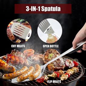 img 1 attached to Enhance Your Grilling Experience with MAGIC FLAME BBQ Grill Accessories: A Heavy Duty Set of Essential 5 Pcs Barbecue Utensils for Men, Made of Extra Thick Stainless Steel, 18-Inch Size - Perfect Camping BBQ Tools Kit