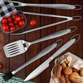 img 3 attached to Enhance Your Grilling Experience with MAGIC FLAME BBQ Grill Accessories: A Heavy Duty Set of Essential 5 Pcs Barbecue Utensils for Men, Made of Extra Thick Stainless Steel, 18-Inch Size - Perfect Camping BBQ Tools Kit