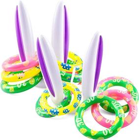 img 4 attached to JOYIN Inflatable Bunny Rabbit Ears Ring Toss Game - 2 Sets with 12 Rings, Indoor and Outdoor Easter Party Supplies, Fun Inflatable Toss Game