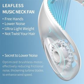 img 3 attached to 🎧 White Hands-Free Personal Fan with Music Function - Rechargeable Headphone Design Neckband Fan, 3-Level Air Flow, 360 Degree Rotation - Ideal for Indoor and Outdoor Activities