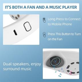 img 2 attached to 🎧 White Hands-Free Personal Fan with Music Function - Rechargeable Headphone Design Neckband Fan, 3-Level Air Flow, 360 Degree Rotation - Ideal for Indoor and Outdoor Activities