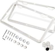 ✨ sparkly rhinestone license plate frame - autoommo 2 pack car bling covers with gift box for women, silver" logo