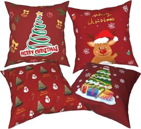 img 3 attached to 🎄 Merry Christmas Throw Pillow Covers Set of 4 - Decorative Christmas Tree Cushion Cases for Sofa Couch Chair Car - Red 18x18 Pillow Covers