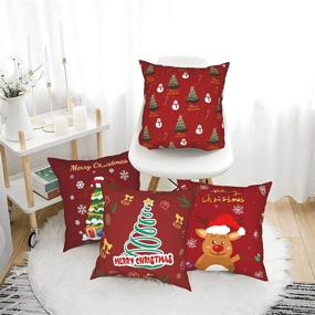 img 1 attached to 🎄 Merry Christmas Throw Pillow Covers Set of 4 - Decorative Christmas Tree Cushion Cases for Sofa Couch Chair Car - Red 18x18 Pillow Covers