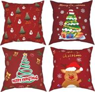 🎄 merry christmas throw pillow covers set of 4 - decorative christmas tree cushion cases for sofa couch chair car - red 18x18 pillow covers логотип