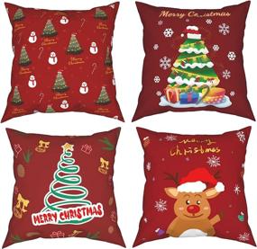 img 4 attached to 🎄 Merry Christmas Throw Pillow Covers Set of 4 - Decorative Christmas Tree Cushion Cases for Sofa Couch Chair Car - Red 18x18 Pillow Covers