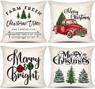 🎄 laveve christmas pillow covers 18x18 set of 4: farmhouse christmas decor with buffalo plaid design, red truck & check patterns for winter/holiday décor логотип