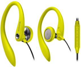 img 4 attached to Yellow Over Ear Earbuds Wired, in Ear Earphones with Microphone for Running, Workout, Exercise, and Gym - Magnavox Sport Headphones