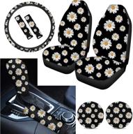 tupalatus daisy print auto interior accessories set: 9-pack seat covers, steering wheel & 🌼 gear shift knob covers, handbrake & seat belt pads, cup holder - stylish car decor logo