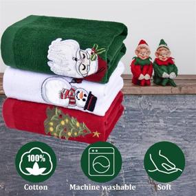 img 3 attached to 🎄 Christmas Bathroom Hand Towels 16x25 inch, 3 Pack with Embroidery Design, 100% Cotton Super Soft and Absorbent Dish Towels for Holiday, Kitchen, Drying, Cleaning - Ideal Christmas Gift