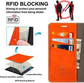 img 3 attached to 📱 Caislean Galaxy A32 5G Wallet Case - Stylish RFID Blocking Card Holder, Shockproof Interior, Premium PU Leather Folio Kickstand Flip Folding Book Cover for Samsung Galaxy A32 5G Orange/Olive