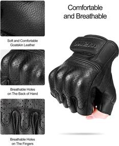 img 2 attached to 🧤 INBIKE Fingerless Motorcycle Gloves - Summer Breathable Goatskin Leather, Wear Resistant, Hard Knuckle Protection, Black, Size Large