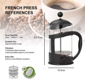 img 1 attached to ☕ Large 34oz (1000ml) Topcovos French Press Coffee Maker with 4-Level Filtration, Durable Handle, Heat Resistant Borosilicate Glass, Cleaning Brush & Measuring Spoon