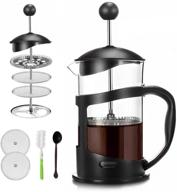 ☕ large 34oz (1000ml) topcovos french press coffee maker with 4-level filtration, durable handle, heat resistant borosilicate glass, cleaning brush & measuring spoon logo