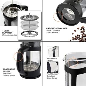 img 3 attached to ☕ Large 34oz (1000ml) Topcovos French Press Coffee Maker with 4-Level Filtration, Durable Handle, Heat Resistant Borosilicate Glass, Cleaning Brush & Measuring Spoon