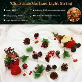 img 2 attached to 🎄 Festive Christmas Garland with Pinecone Lights - 20 LED 6.9 ft Pine Cones Light String for Xmas Tree Decoration, Parties, Weddings