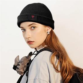 img 2 attached to Womens Beanie Tesla Logo FineAcrylic Winter Outdoor Recreation for Hiking & Outdoor Recreation Clothing