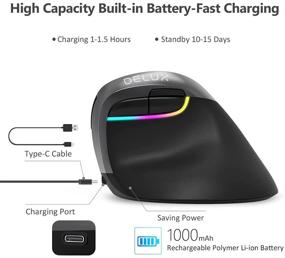 img 1 attached to 🖱️ Улучшите комфорт и продуктивность с помощью вертикальной беспроводной мыши DELUX Bluetooth - перезаряжаемая, бесшумная и эргономичная мышь для напряжения в запястьях и карпального туннеля.