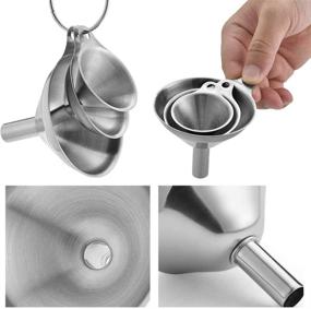 img 1 attached to 3-Piece Set of Durable Stainless Steel Funnels for Transferring Essential Oils, Liquids, and Dry Ingredients – Mini Filling Kitchen Funnel Kit with Large to Small Sizes, Dishwasher Safe