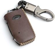 wfmj leather for 2019 2020 2021 kia soul seltos telluride forte sedan 4 buttons key fob case keychain cover chain (brown) logo