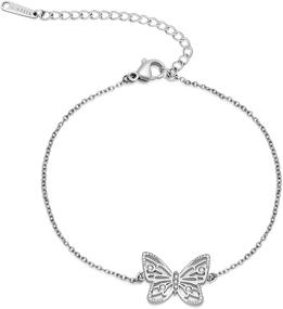 img 1 attached to Butterfly Bracelet: Kaznlman Titanium Steel Plated, 18K Gold, 🦋 with Inlaid White Rhinestones - Female Genealogy & Family Life Jewelry