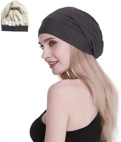 img 4 attached to Silk Satin Lined Sleep Cap: 100% Mulberry Silk Inner, Bamboo Viscose Outer - Breathable, Hair Protection