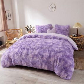 img 3 attached to 🛏️ MEGO Fuzzy Faux Fur Duvet Cover Set - Shaggy Marble Print Duvet Cover - Ombre Luxury Soft Fluffy Plush Comforter Bed Set (Queen, Orchid)