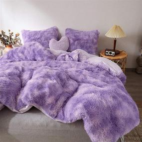 img 1 attached to 🛏️ MEGO Fuzzy Faux Fur Duvet Cover Set - Shaggy Marble Print Duvet Cover - Ombre Luxury Soft Fluffy Plush Comforter Bed Set (Queen, Orchid)