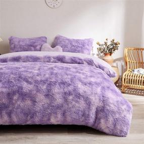 img 4 attached to 🛏️ MEGO Fuzzy Faux Fur Duvet Cover Set - Shaggy Marble Print Duvet Cover - Ombre Luxury Soft Fluffy Plush Comforter Bed Set (Queen, Orchid)