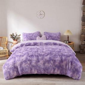 img 2 attached to 🛏️ MEGO Fuzzy Faux Fur Duvet Cover Set - Shaggy Marble Print Duvet Cover - Ombre Luxury Soft Fluffy Plush Comforter Bed Set (Queen, Orchid)