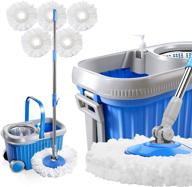 🧹 masthome spin mop and bucket system: convenient wheels, 5 microfiber mop heads, stainless steel 8l bucket with detergent dispenser logo