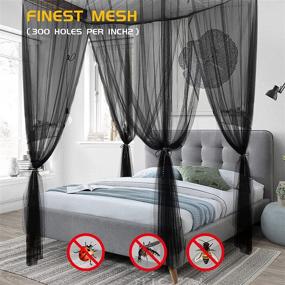 img 2 attached to Black Canopy Bed with Mosquito Netting - VISATOR 4 Corner Post Bed Curtains, 8 Hanging Hooks, 30ft Tether, 4 Tassel Pendants & Storage Bag - Suitable for Full/Queen/King Size