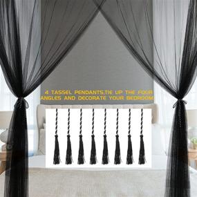 img 3 attached to Black Canopy Bed with Mosquito Netting - VISATOR 4 Corner Post Bed Curtains, 8 Hanging Hooks, 30ft Tether, 4 Tassel Pendants & Storage Bag - Suitable for Full/Queen/King Size