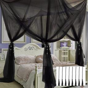 img 4 attached to Black Canopy Bed with Mosquito Netting - VISATOR 4 Corner Post Bed Curtains, 8 Hanging Hooks, 30ft Tether, 4 Tassel Pendants & Storage Bag - Suitable for Full/Queen/King Size